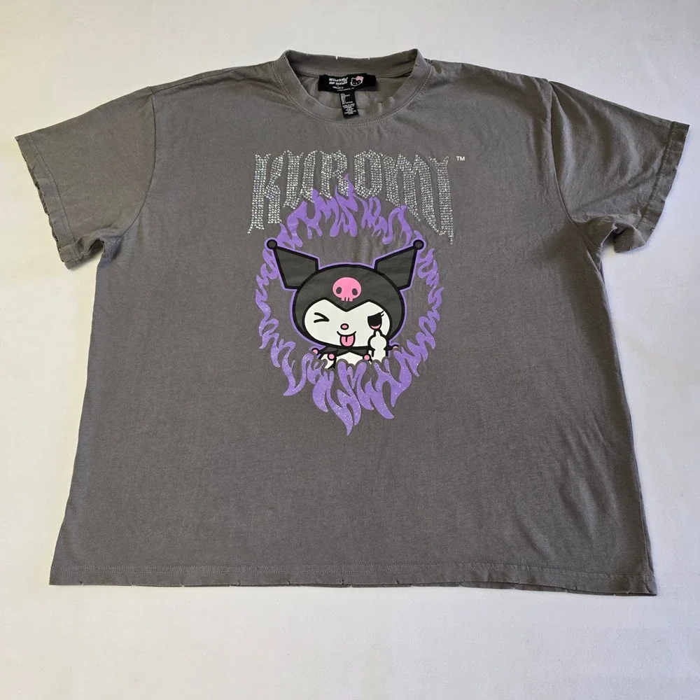 Forever 21 Sanrio Kuromi Graphic T-Shirt Grey Rhinestone Glitter Womens Large - Picture 3 of 8